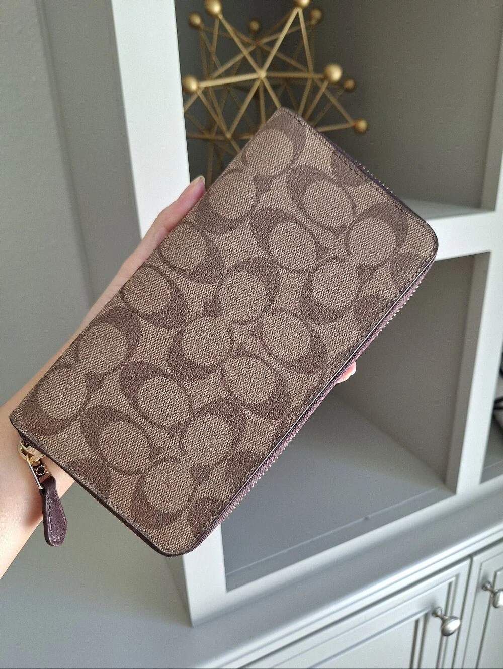 NWT Coach Color Block Logo Accordion Zip-Around Wallet Signature F57318